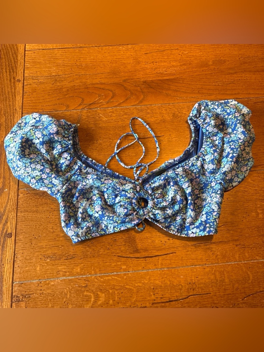 wild fable Blue Floral Off-Shoulder Tie-Front Crop Top